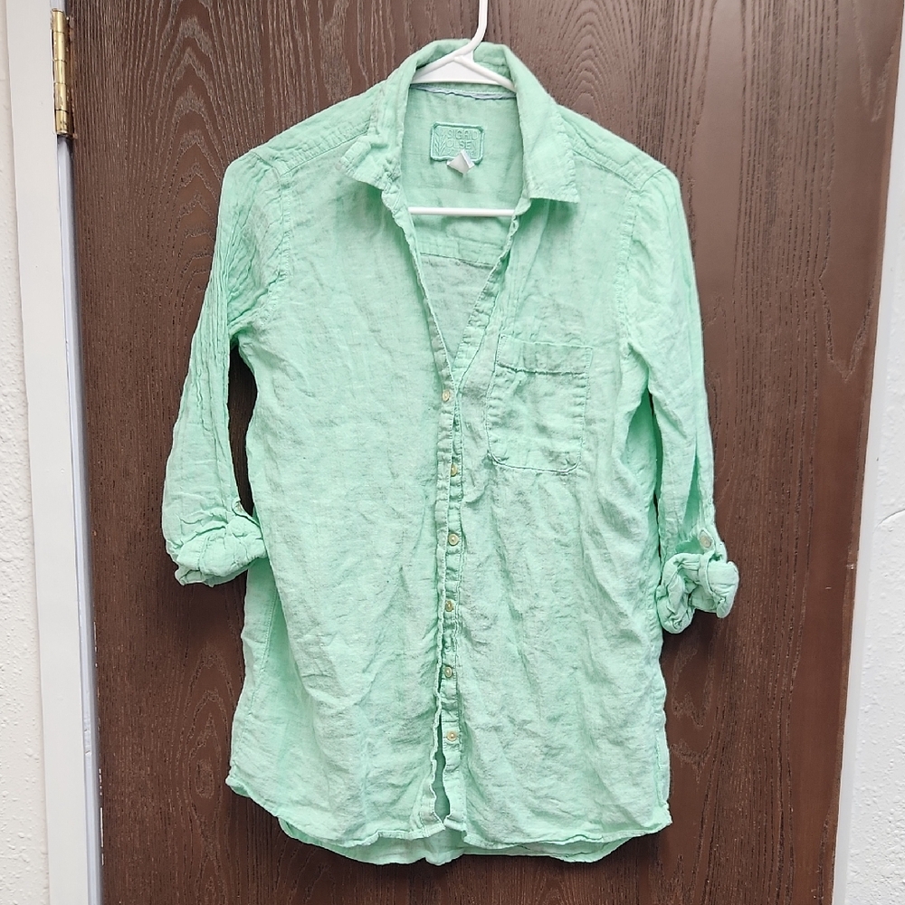 Sigrid Olsen Mint Green Casual Button Down Shirt